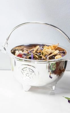 Cauldrons Home Decor Solid Brass Cauldron | Silver Pentagram