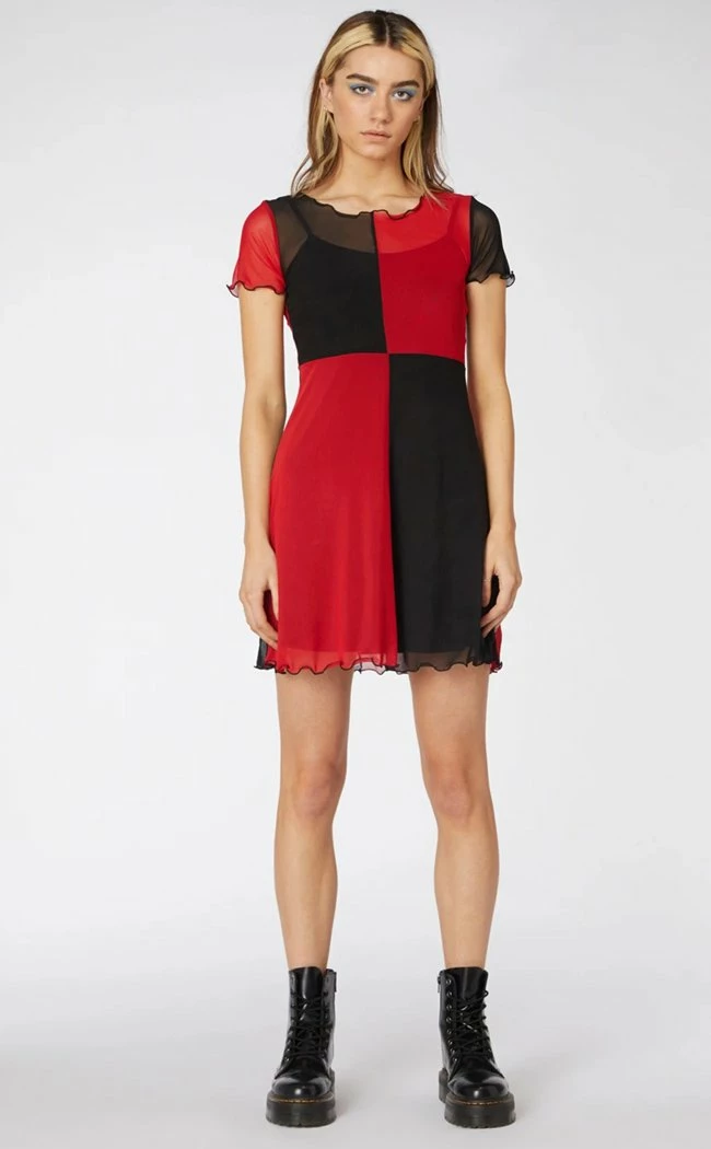 Dangerfield Clothing Split Sheer Mesh Dress | Red/Black 5 Dangerfield Clothing Split Sheer Mesh Dress | Red/Black