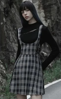 Punk Rave Stone Silence Pleated Dress | Black & Yellow Tartan Clothing