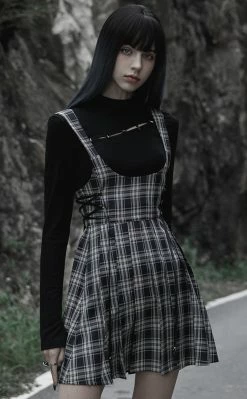 Punk Rave Stone Silence Pleated Dress | Black & Yellow Tartan Clothing