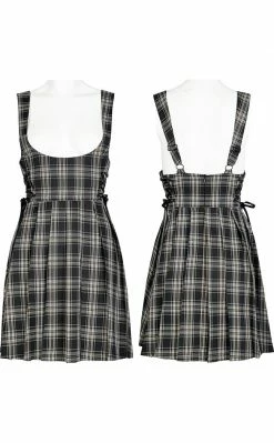 Punk Rave Stone Silence Pleated Dress | Black & Yellow Tartan Clothing