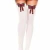 Music Legs Stroppy Lass Thigh Highs | White