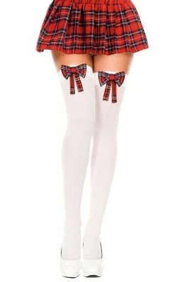 Music Legs Stroppy Lass Thigh Highs | White