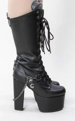 Demonia Shoes TORMENT-170 Black Vegan Chained Platform Boots