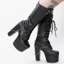 Demonia Shoes TORMENT-170 Black Vegan Chained Platform Boots