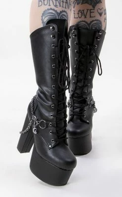 Demonia Shoes TORMENT-170 Black Vegan Chained Platform Boots