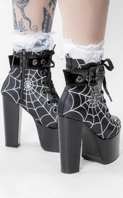 Demonia Shoes TORMENT-51 Black Spiderweb Platform Boots
