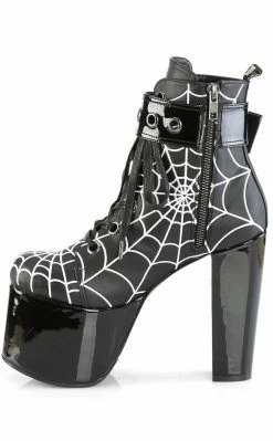 Demonia Shoes TORMENT-51 Black Spiderweb Platform Boots