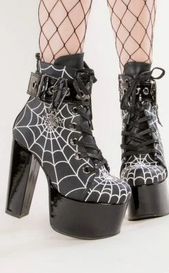 Demonia Shoes TORMENT-51 Black Spiderweb Platform Boots
