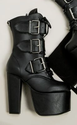 Demonia TORMENT-703 Black Vegan Leather Platform Boots