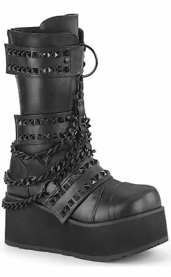 Demonia Shoes TRASHVILLE-138 Black Vegan Leather Platform Boots