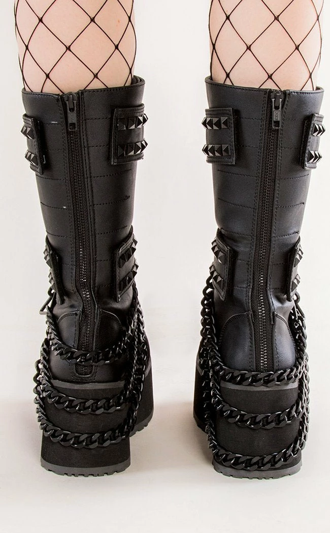 Demonia TRASHVILLE-138 Black Vegan Leather Platform Boots (Last Pair: 4M/6W) 5 Demonia TRASHVILLE-138 Black Vegan Leather Platform Boots (Last Pair: 4M/6W)