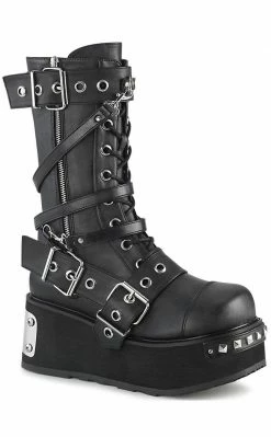 Demonia Shoes TRASHVILLE-250 Black Vegan Leather Platform Boots