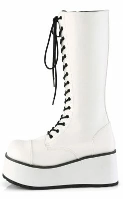 Demonia TRASHVILLE-502 White Vegan Leather Platform Boots Shoes
