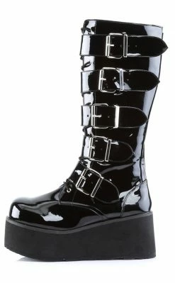 Demonia Shoes TRASHVILLE-518 Black Patent Platform Knee High Boots (Au Stock)