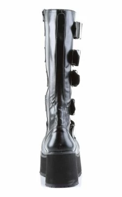 Demonia Shoes TRASHVILLE-518 Black Patent Platform Knee High Boots (Au Stock)