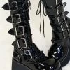 Demonia Shoes TRASHVILLE-518 Black Patent Platform Knee High Boots (Au Stock)
