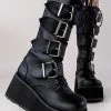Demonia TRASHVILLE-518 Black Vegan Leather Platform Knee High Boots (Au Stock) Shoes