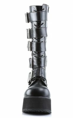Demonia TRASHVILLE-518 Black Vegan Leather Platform Knee High Boots