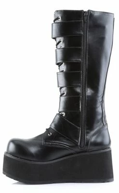 Demonia TRASHVILLE-518 Black Vegan Leather Platform Knee High Boots