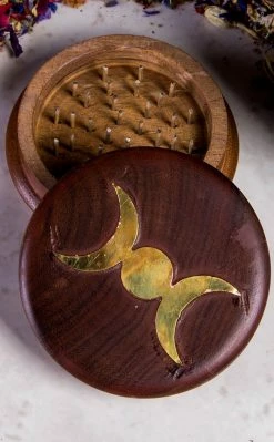 TB Home & Gifts Triple Moon Wooden Herb Grinder