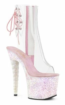 Pleaser Pole Shoes UNICORN-1018C White Opalescent Ankle Boots