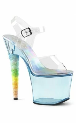 Pleaser Pole Shoes UNICORN-708T Clear Baby Blue Tinted Heels