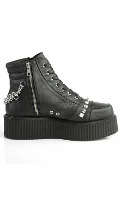 Demonia V-CREEPER-565 Black Vegan Leather Creeper Ankle Boots Shoes