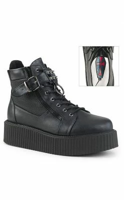Demonia V-CREEPER-566 Black Vegan Leather Creeper Ankle Boots