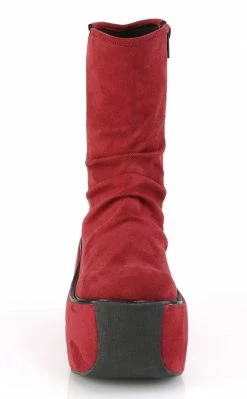 Demonia Shoes VIOLET-100 Red Vegan Suede Platform Boots
