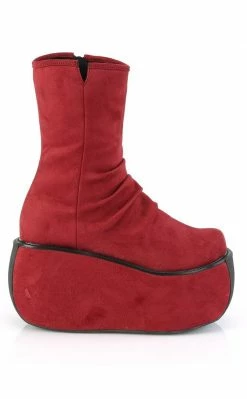 Demonia Shoes VIOLET-100 Red Vegan Suede Platform Boots