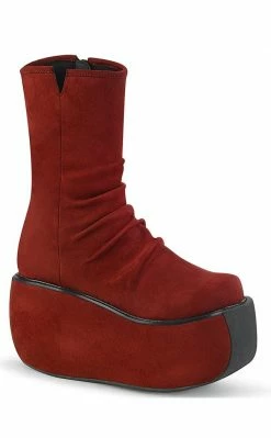 Demonia Shoes VIOLET-100 Red Vegan Suede Platform Boots