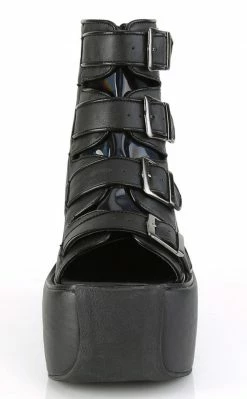 Demonia VIOLET-150 Black Vegan Leather Peeptoe Boots Shoes