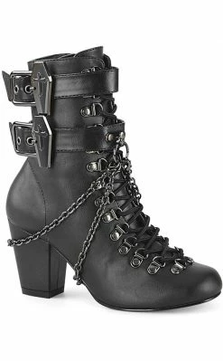 Demonia VIVIKA-128 Black Vegan Leather Ankle Boots