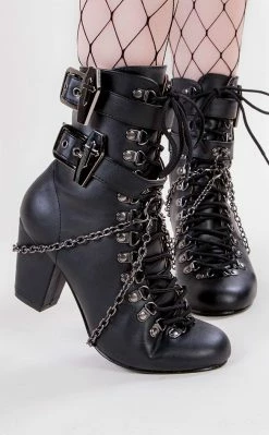 Demonia VIVIKA-128 Black Vegan Leather Ankle Boots