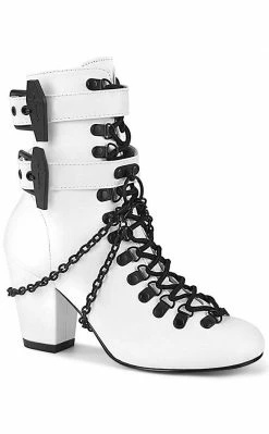 Demonia VIVIKA-128 White Vegan Leather Ankle Boots