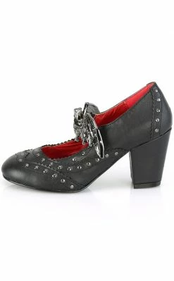 Demonia VIVIKA-32 Black Vegan Leather Studded Bat Mary Jane Heels Shoes