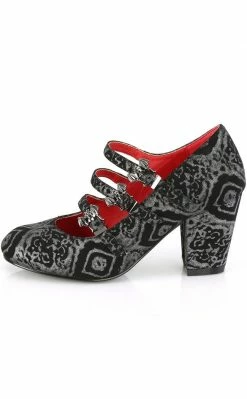Demonia VIVIKA-38 Black & Silver Faux Nubuck Mary Jane Heels