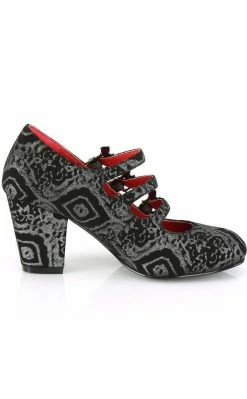 Demonia VIVIKA-38 Black & Silver Faux Nubuck Mary Jane Heels