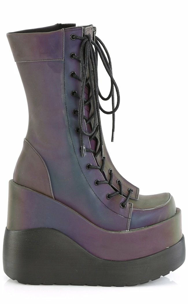 Demonia VOID-118 Green Reflective Platform Boots 7 Demonia VOID-118 Green Reflective Platform Boots