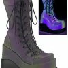 Demonia VOID-118 Green Reflective Platform Boots