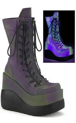 Demonia VOID-118 Green Reflective Platform Boots