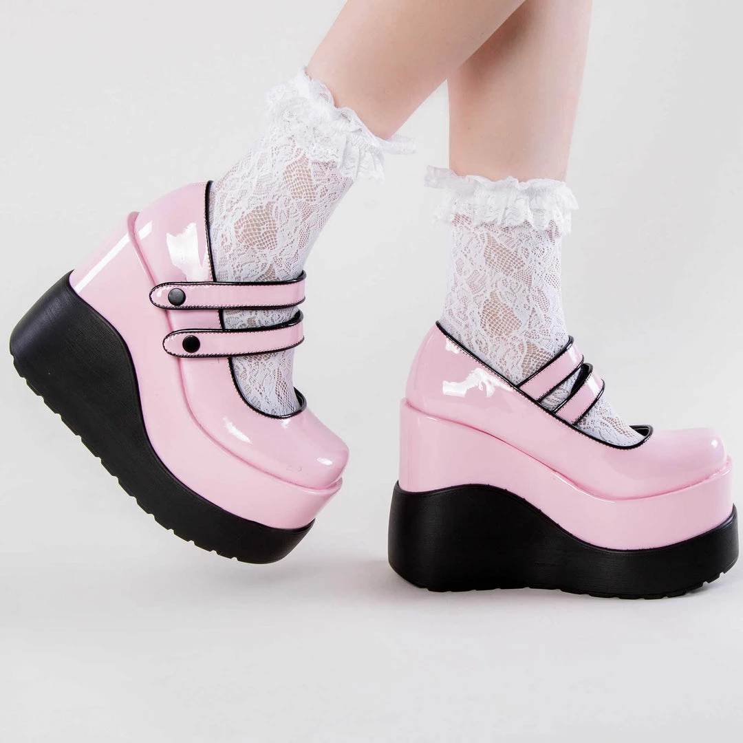 Demonia Shoes VOID-37 Baby Pink Patent Mary Jane Wedges 7 Demonia Shoes VOID-37 Baby Pink Patent Mary Jane Wedges