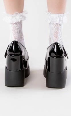 Demonia Shoes VOID-37 Black Patent Mary Jane Wedges