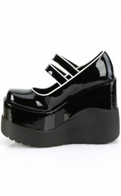 Demonia Shoes VOID-37 Black Patent Mary Jane Wedges