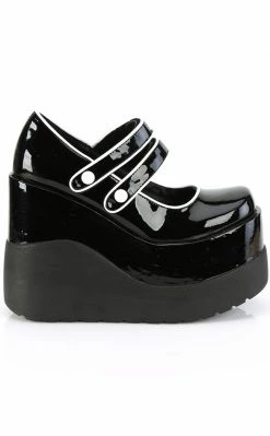 Demonia Shoes VOID-37 Black Patent Mary Jane Wedges