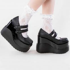 Demonia VOID-37 Black Vegan Mary Jane Wedges 9 Demonia VOID-37 Black Vegan Mary Jane Wedges