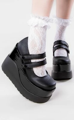 Demonia VOID-37 Black Vegan Mary Jane Wedges
