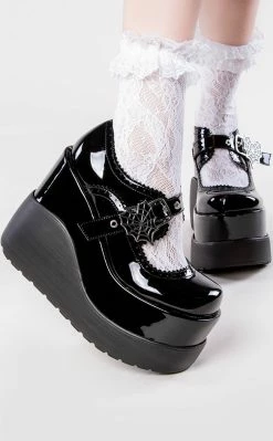 Demonia Shoes VOID-38 Black Patent Mary Jane Wedges