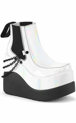 Demonia Shoes VOID-50 White Holo Patent Ankle Boots
